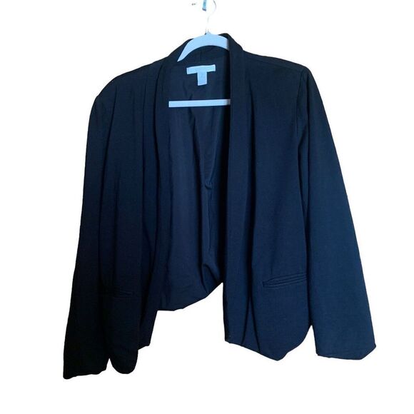 Chico's Womens Size Large Black Open Stretch Jacket Cropped 3/4 Sleeve Blazer - Picture 1 of 7